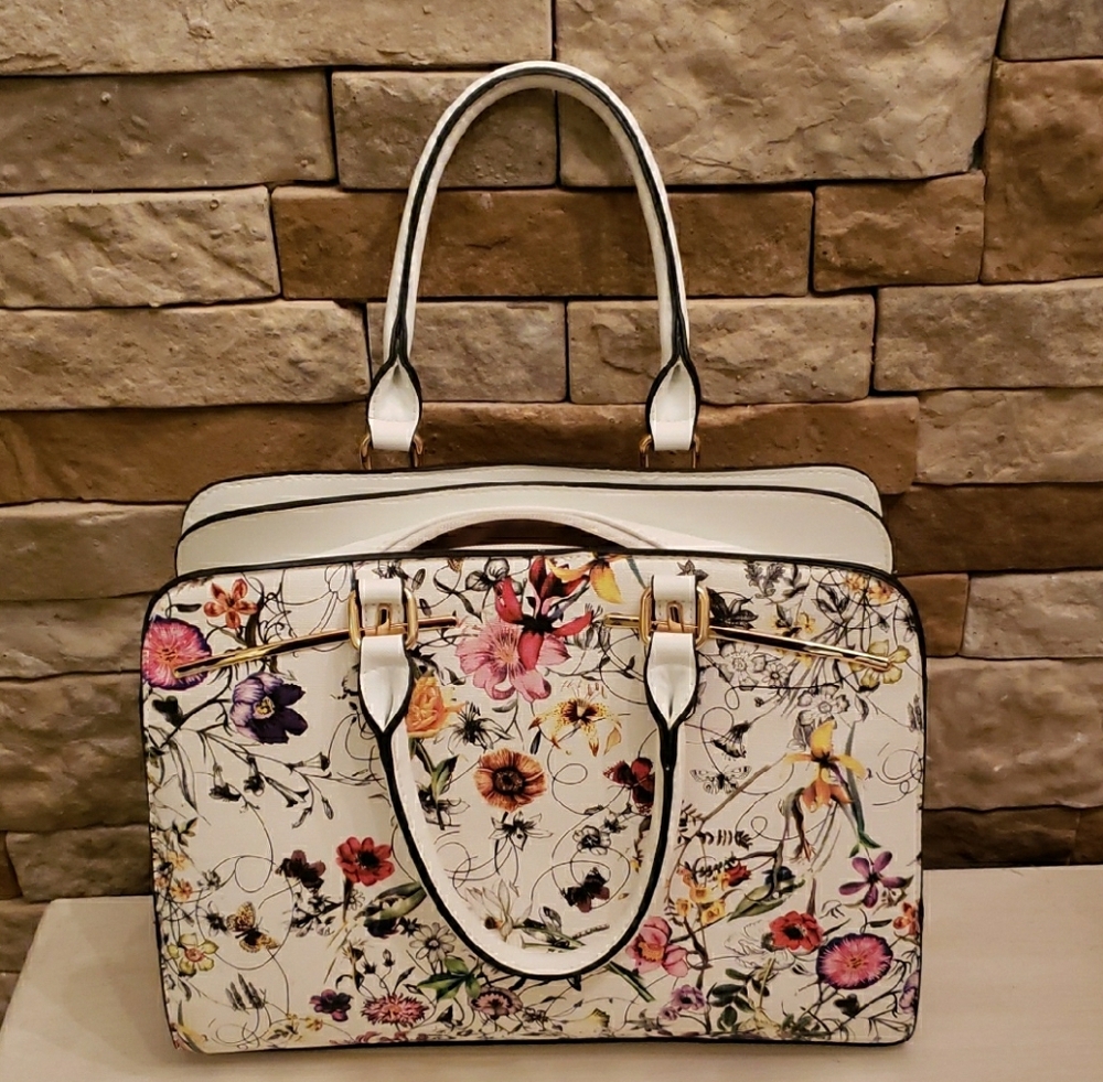 White Floral  Bag with Structured Design